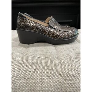 Alegria Emma Clogs Women's Size EU 36 US 6.5 Black Gold Bronze Roses Mules